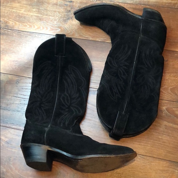 Justin Boots Shoes | Justin Black Suede Cowboy Boots Size 8 | Poshmark
